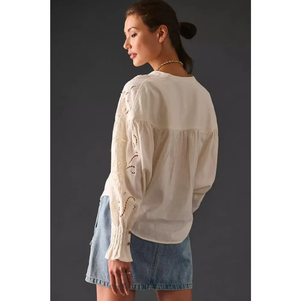 Pilcro Structured Eyelet Blouse L - Picture 4 of 7